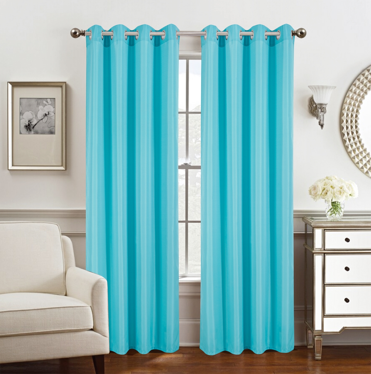 54 x 84 in. Gilbert Solid Single Grommet Curtain Panel, Turquoise