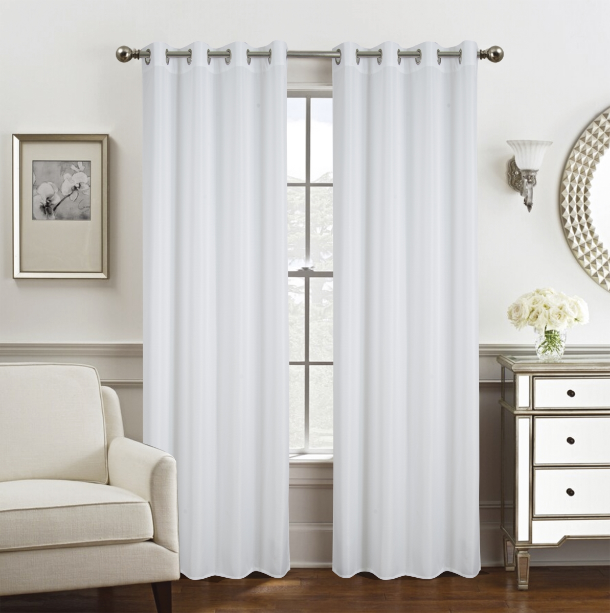 54 x 84 in. Gilbert Solid Single Grommet Curtain Panel, White