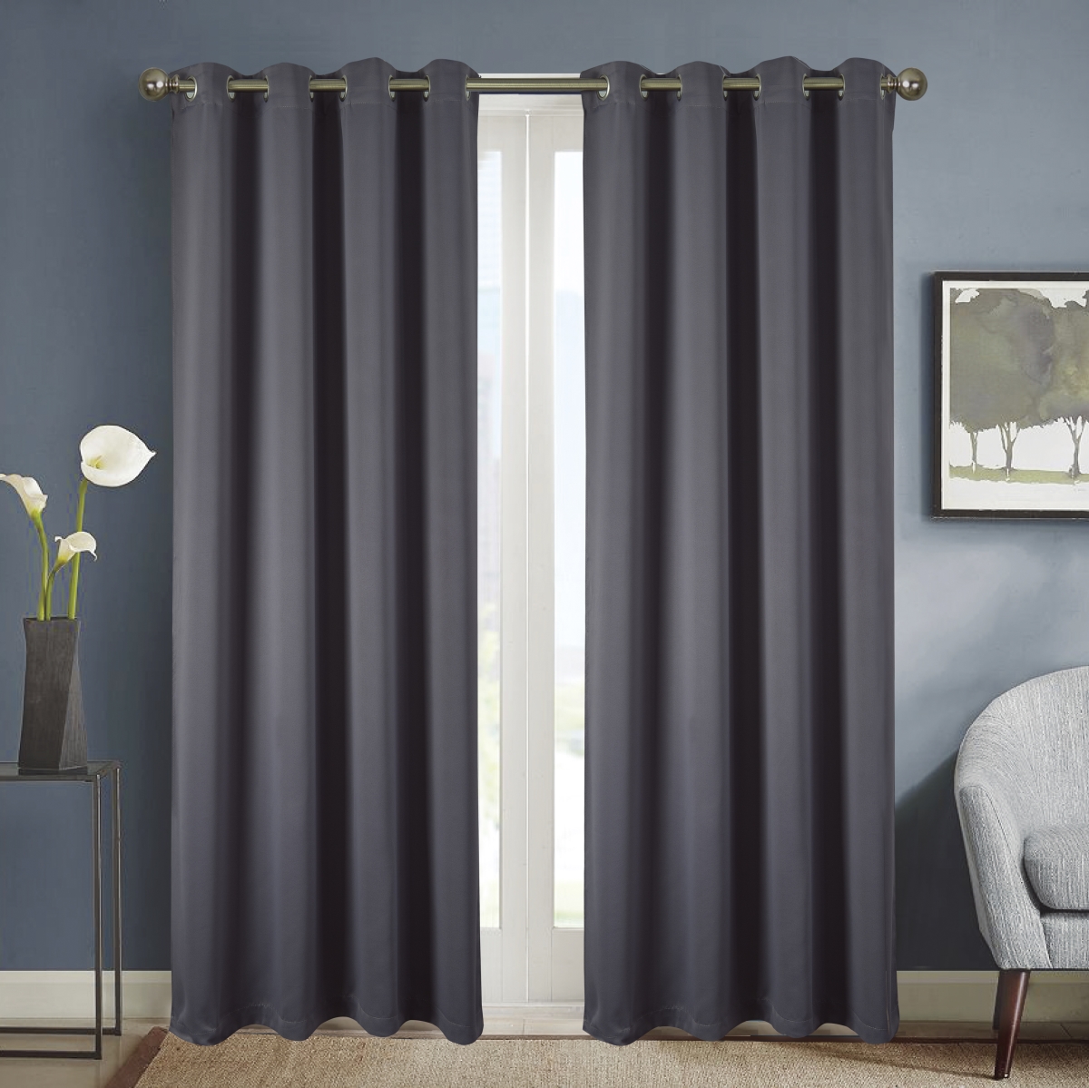 54 x 63 in. Anchorage Blackout Single Grommet Curtain Panel, Charcoal