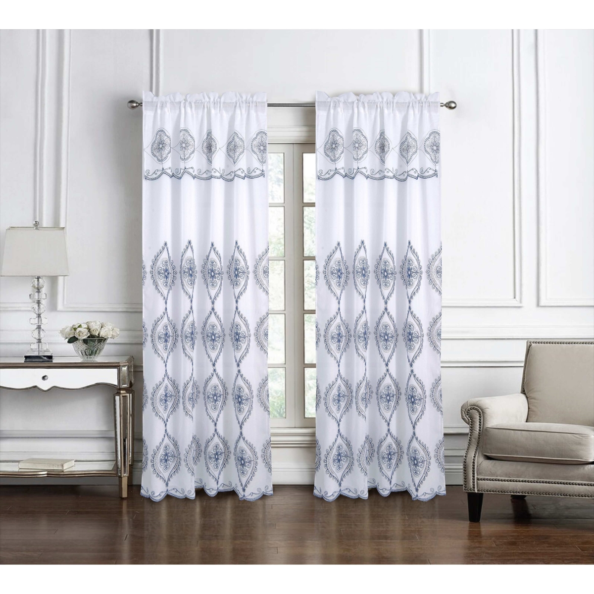 90 in. Arcadia Embroidered Panel, Navy