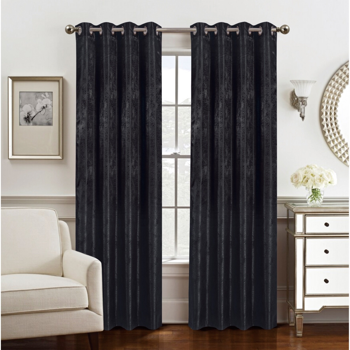90 in. Roxy Two Tone Jacquard Grommet Panel - Black