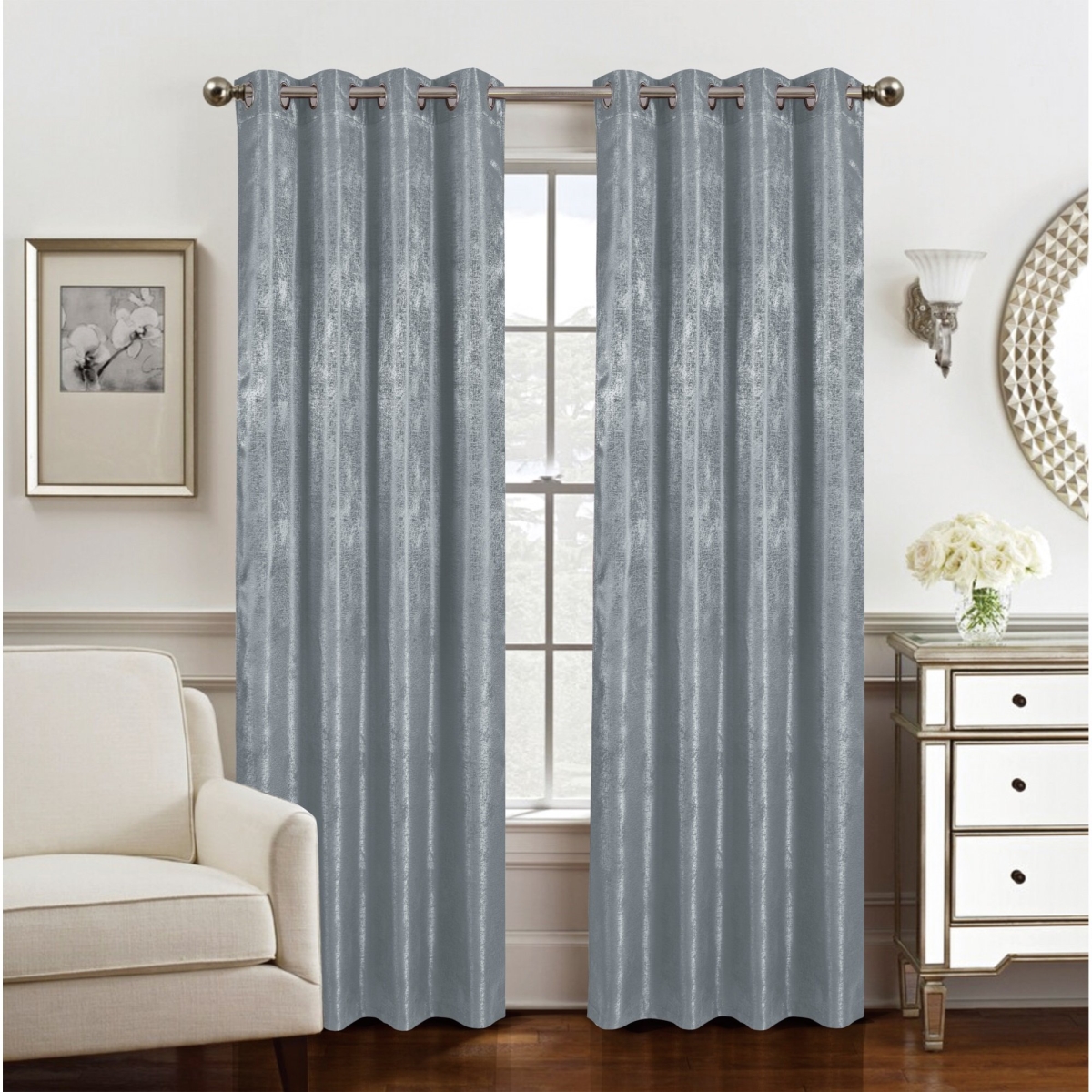 90 in. Roxy Two Tone Jacquard Grommet Panel, Charcoal