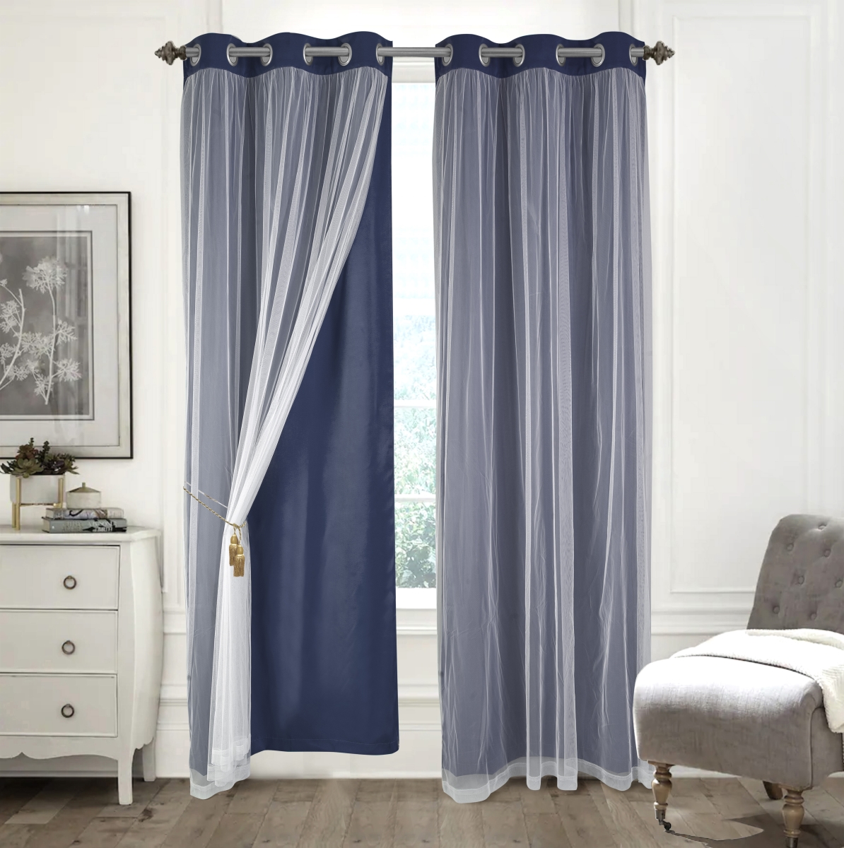 63 in. Hendrix Double Layer Blackout Grommet Panel, Navy - Pack of 2