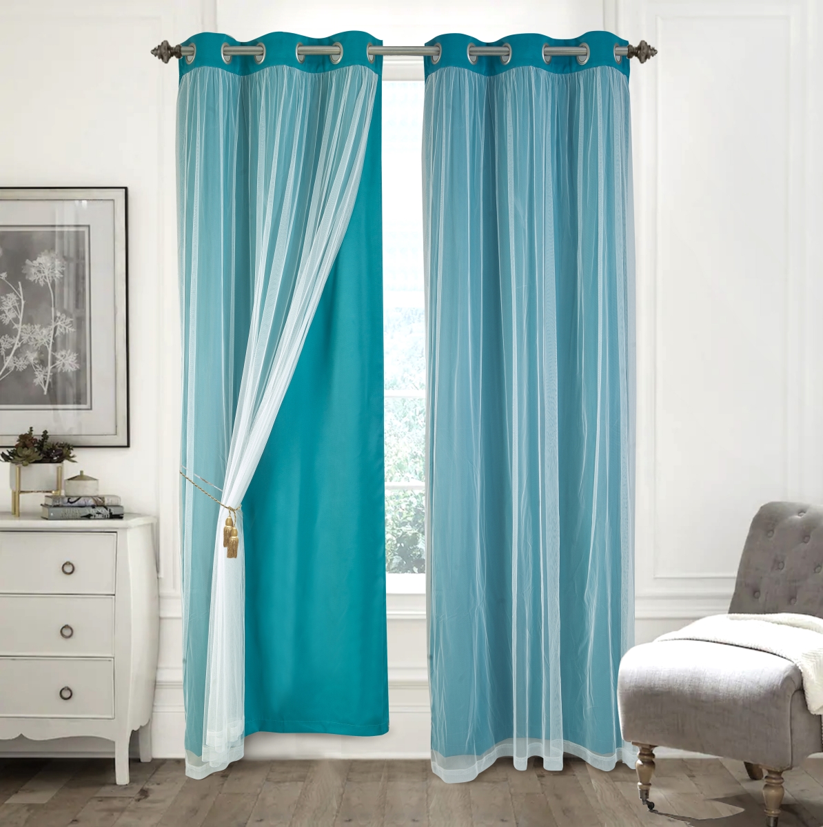 63 in. Hendrix Double Layer Blackout Grommet Panel, Turquoise - Pack of 2