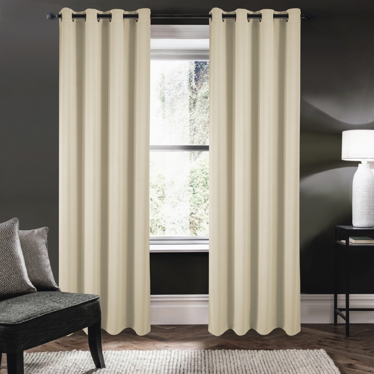84 in. Riley 100 Percent Blackout Grommet Panels, Beige