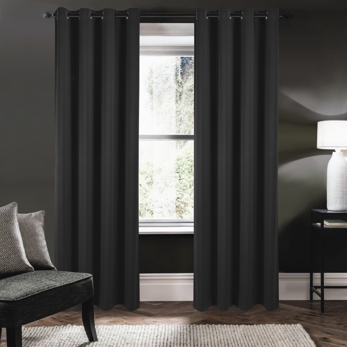 84 in. Riley 100 Percent Blackout Grommet Panels, Black