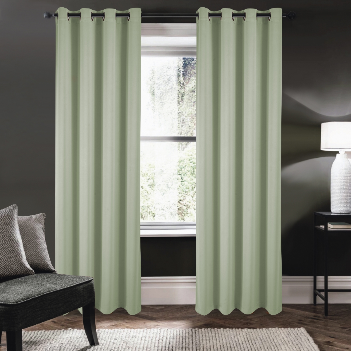 PNR52182 84 in. Riley 100 Percent Blackout Grommet Panels, Sage
