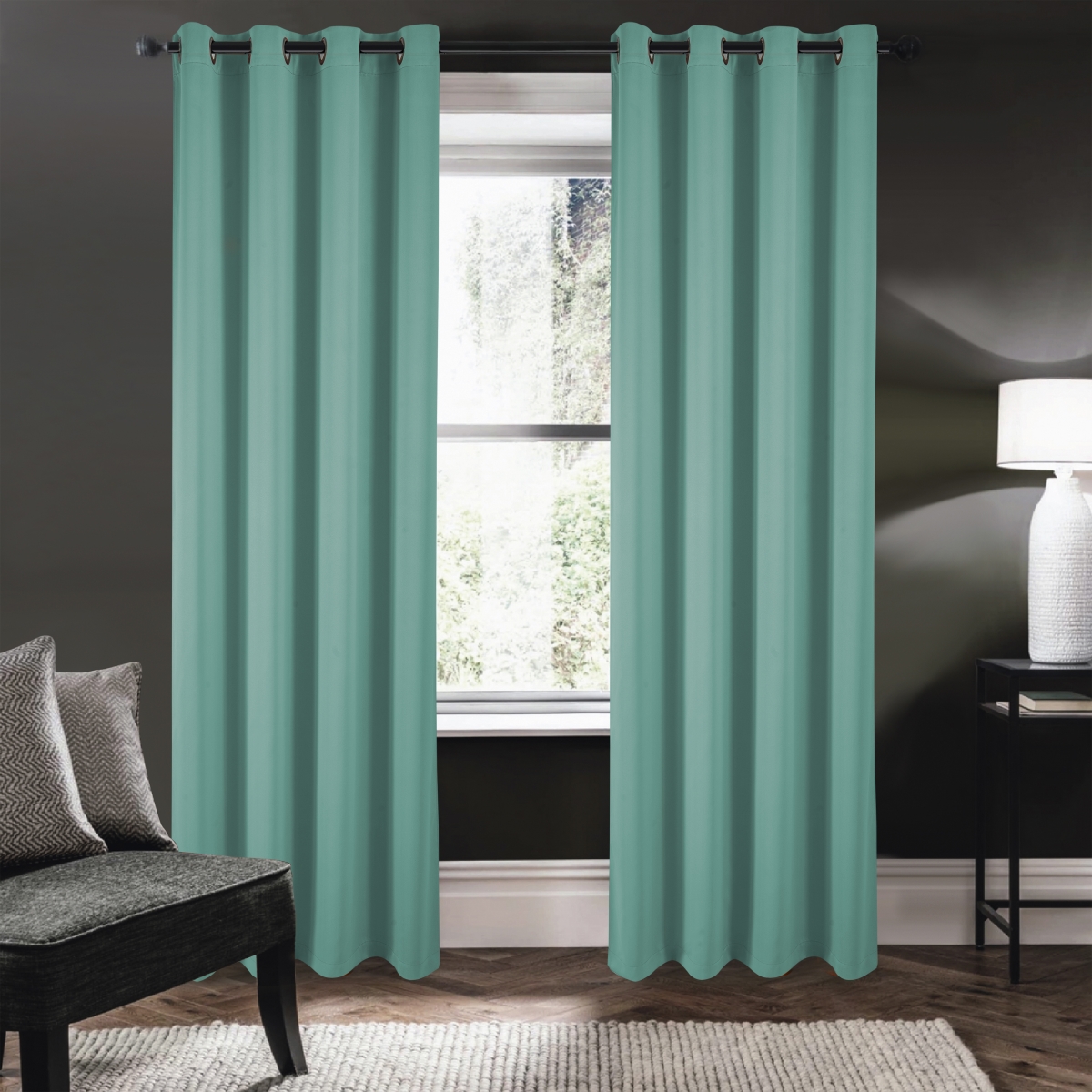 84 in. Riley 100 Percent Blackout Grommet Panels, Teal