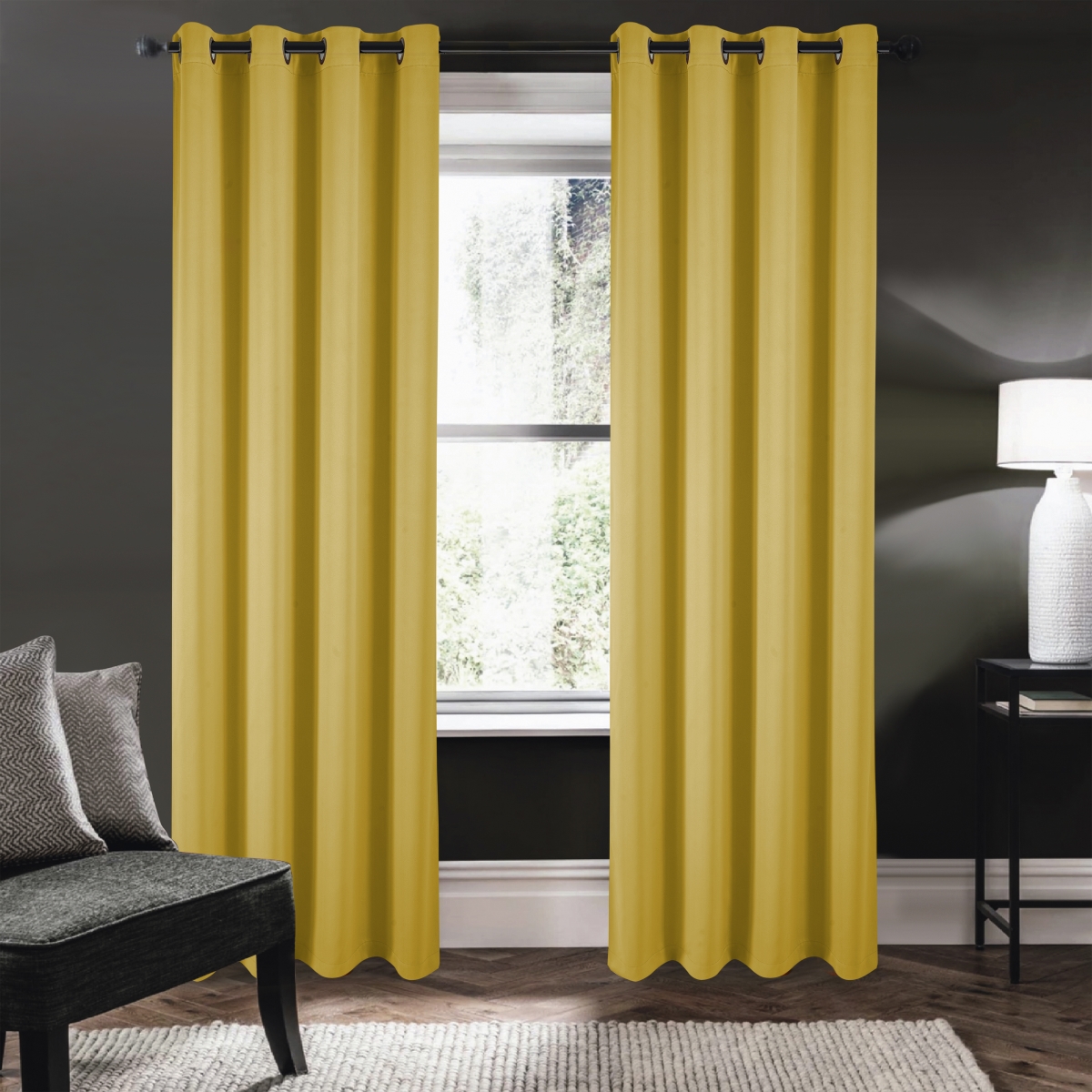 95 in. Riley 100 Percent Blackout Grommet Panels, Yellow