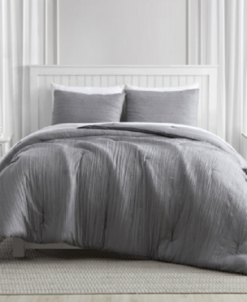 Greenport Crinkle Bed Comforter Set, Grey - Queen - 3 Piece