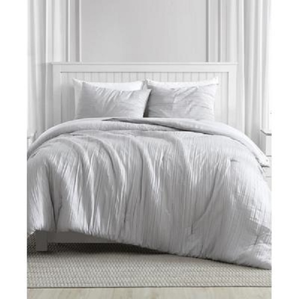 Greenport Crinkle Bed Comforter Set, Silver - King - 3 Piece
