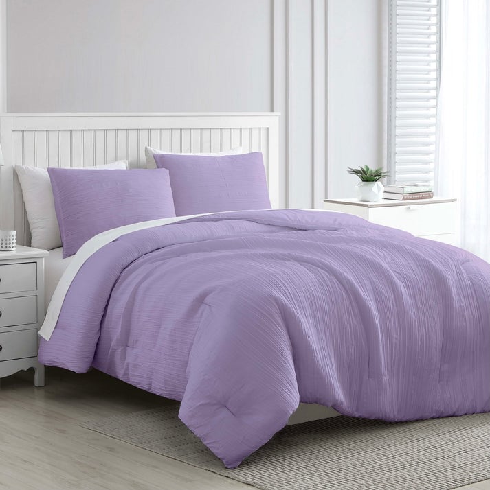 Greenport Crinkle Comforter Set - Lilac - Queen - 3 Piece - Textured Design