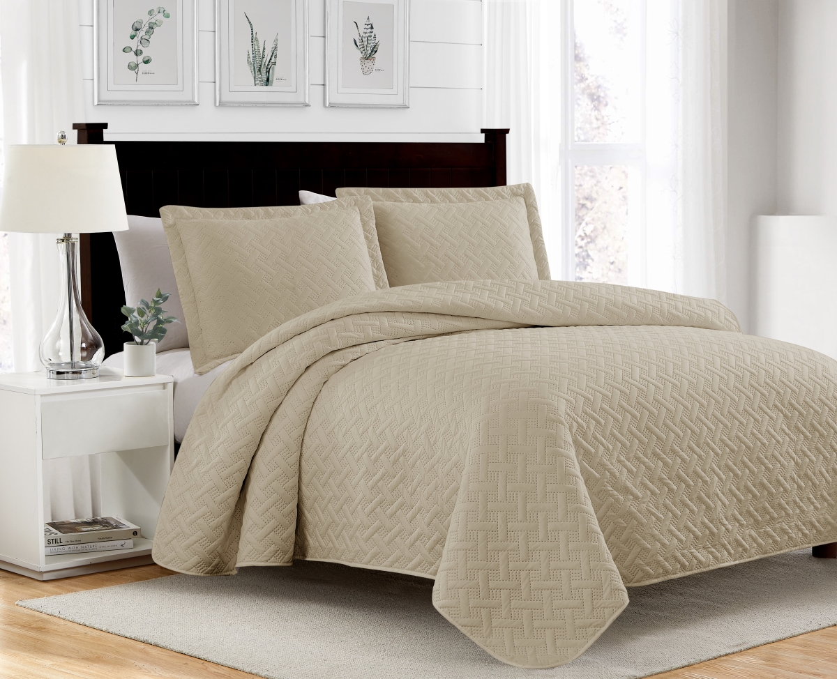 BSB23614Q Bella Pinsonic Quilt, Camel - Queen Size - 3 Piece