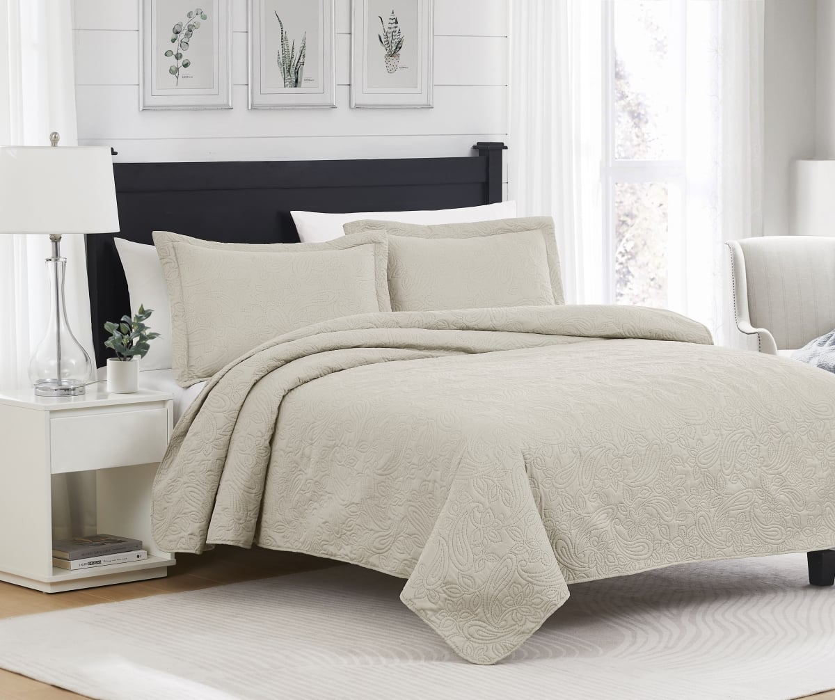 BSM34705Q Mila Pinsonic Quilt, Beige - Queen Size - 3 Piece