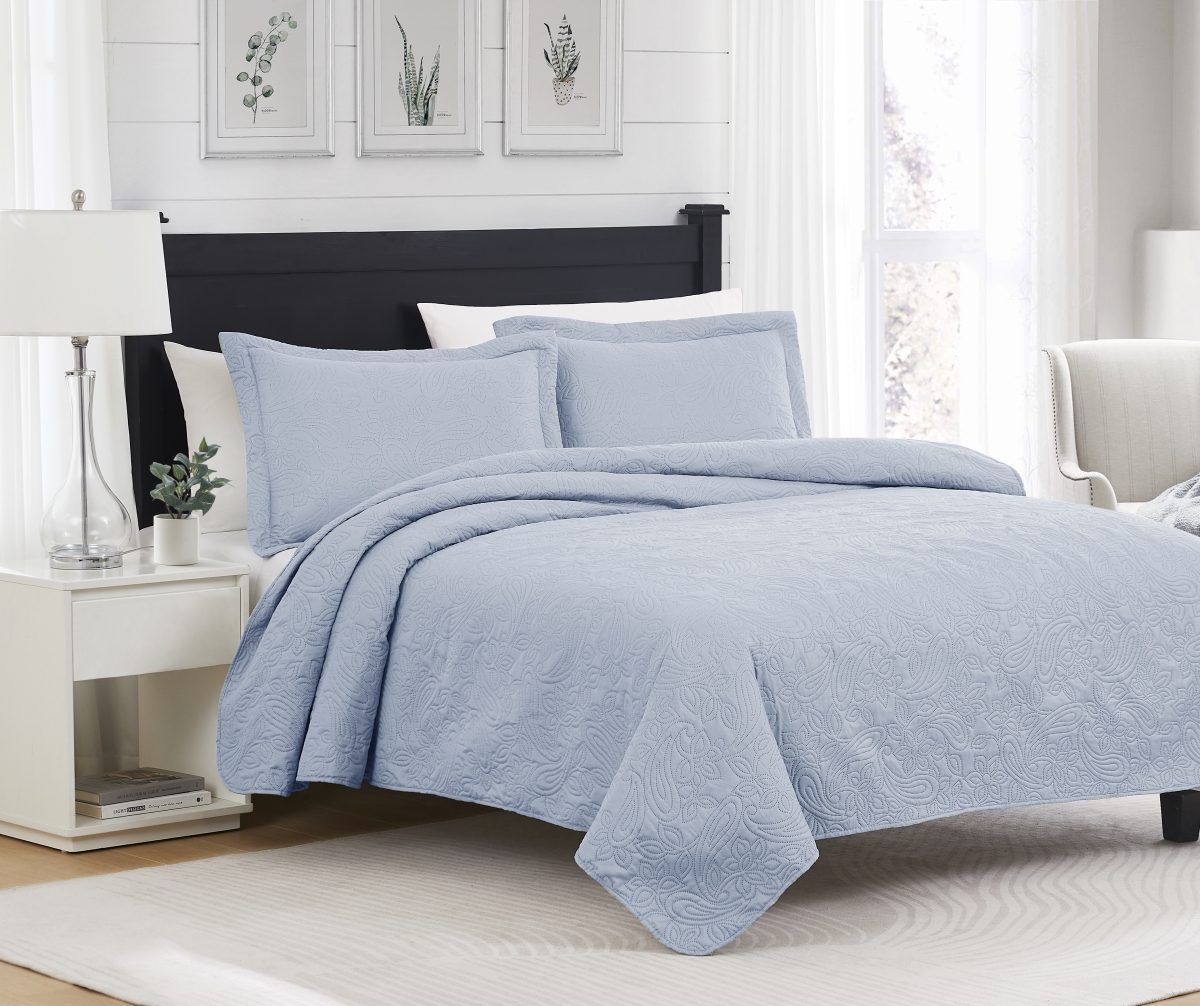 Mila Pinsonic Quilt, Blue - Queen Size - 3 Piece