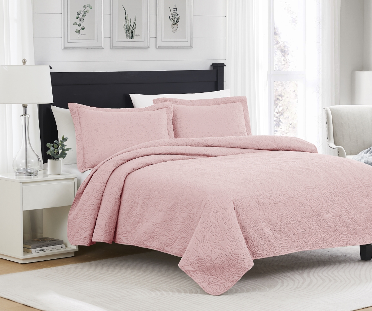 Mila Pinsonic Quilt, Blush - Queen Size - 3 Piece