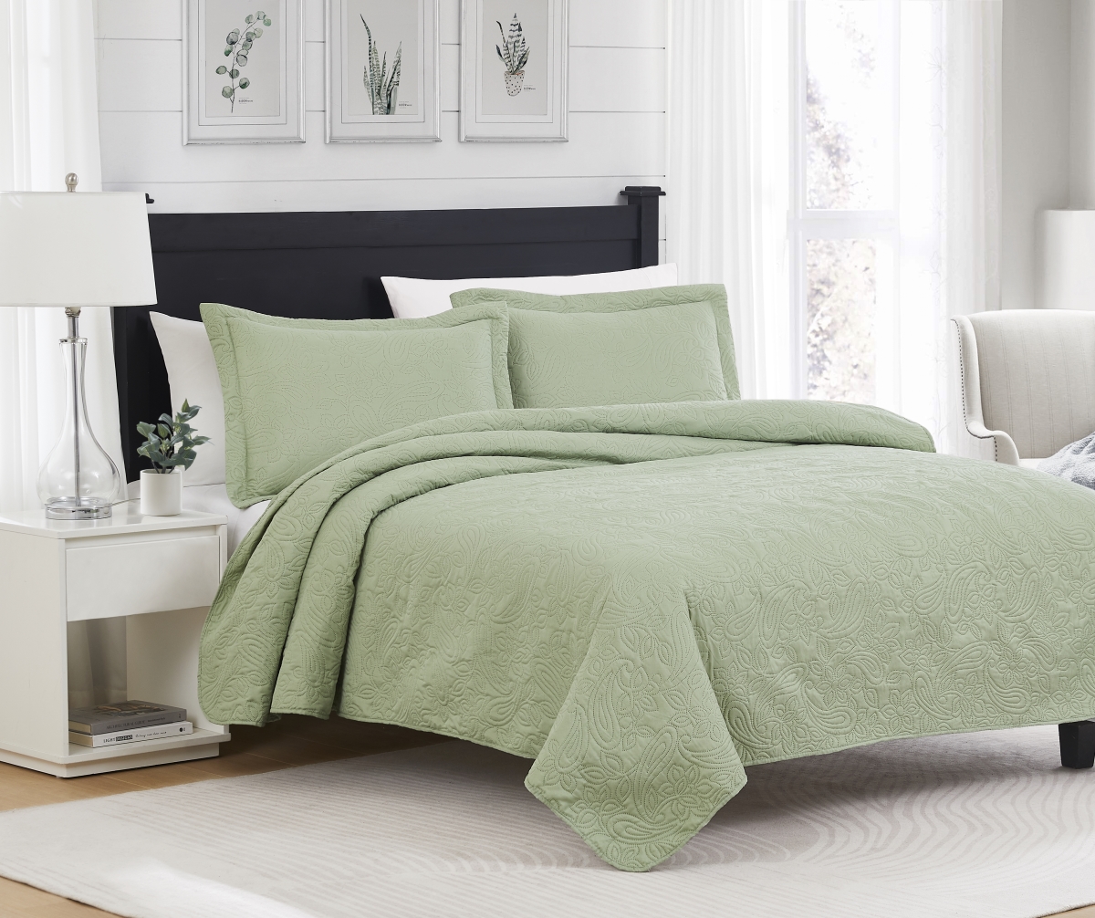 BSM34782Q Mila Pinsonic Quilt, Sage - Queen Size - 3 Piece