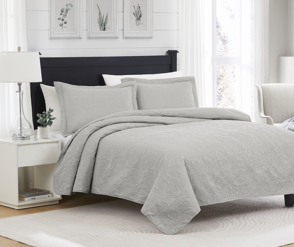 Mila Pinsonic Quilt, Silver - Queen Size - 3 Piece