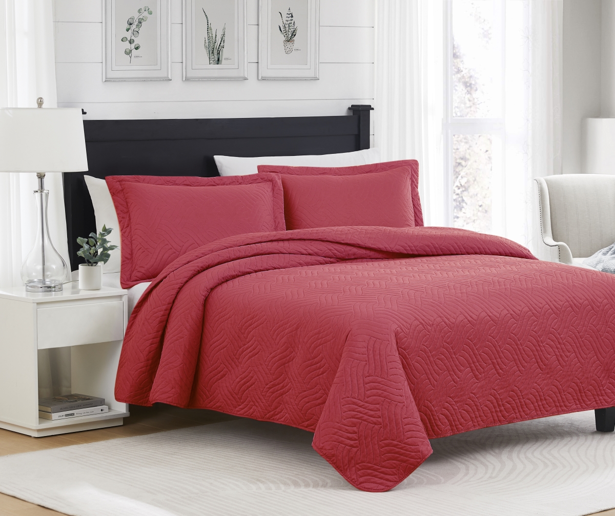 BSR34877Q Ruby Pinsonic Quilt, Red - Queen Size - 3 Piece