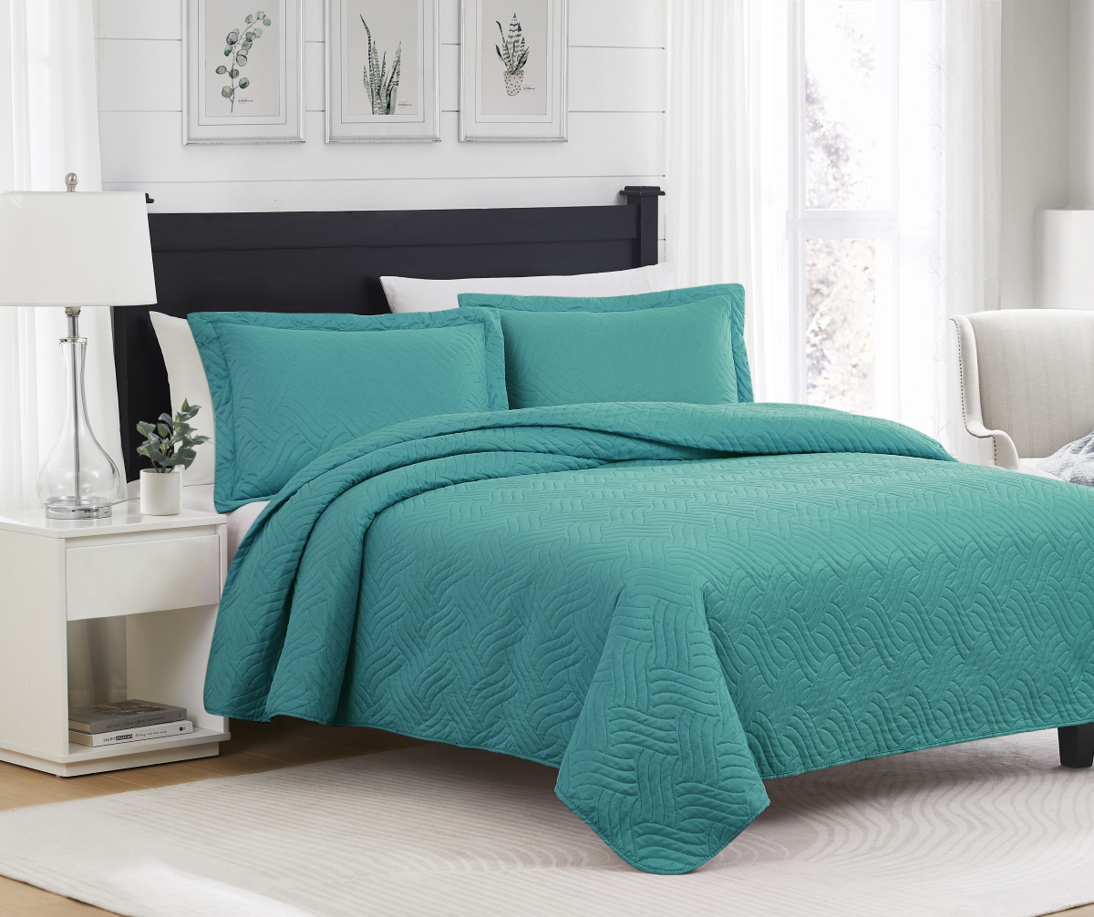 Ruby Pinsonic Quilt, Turquoise - Queen Size - 3 Piece