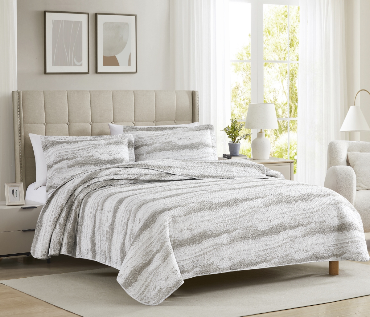 BSBTM372K Bonaire Tan Marble Pinsonic Quilt - King Size - 3 Piece