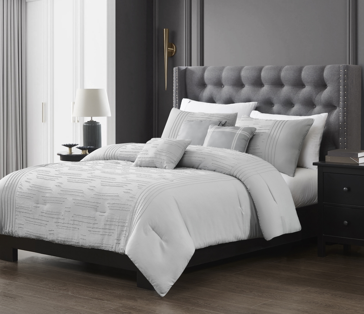 Dash Comforter, Grey - Queen Size - 6 Piece