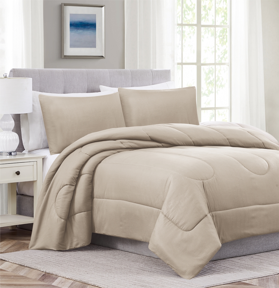 CME20290Q Encino Comforter, Taupe - Queen Size - 3 Piece