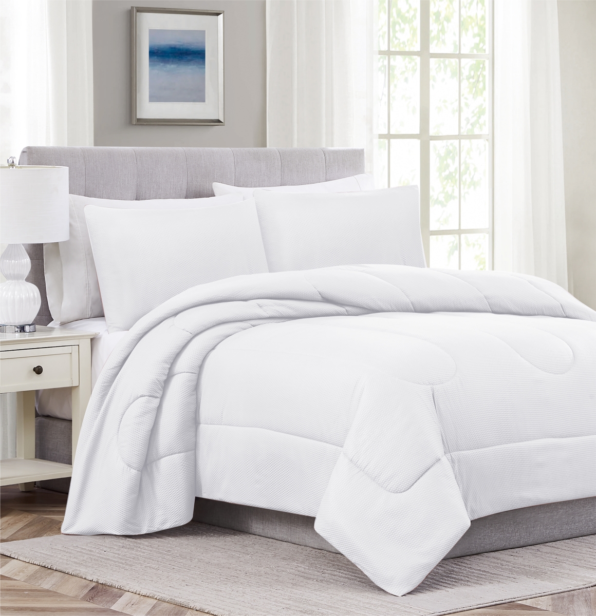 CME20297Q Encino Comforter, White - Queen Size - 3 Piece