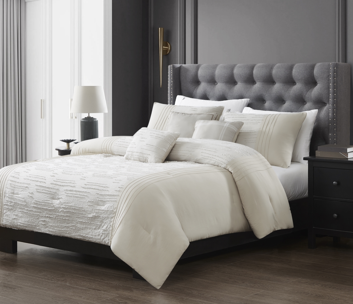Dash Comforter, Taupe - Queen Size - 6 Piece
