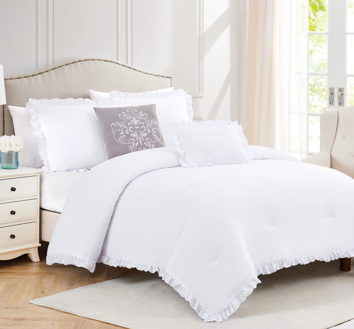 Picture of RT Designers Collection CMP11097Q Portland Washed Ruffled Comforter Set&#44; White - Queen Size - 5 Piece