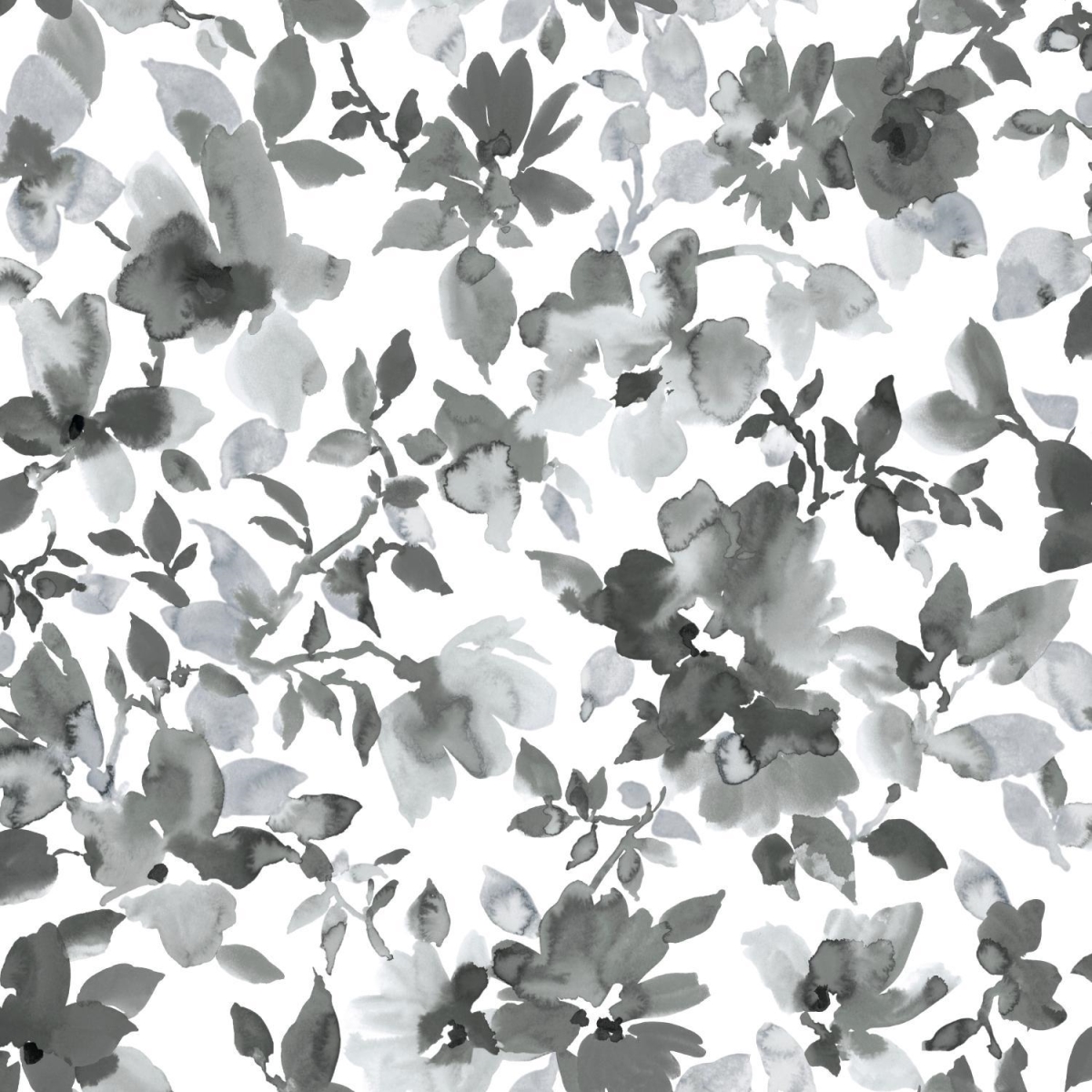 Black Watercolor Floral Peel & Stick Wallpaper