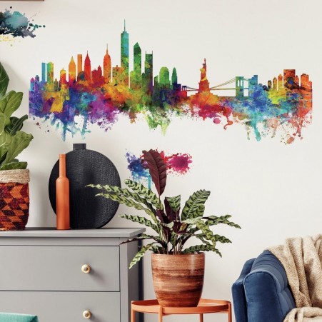 RoomMates RMK4121GM New York City Watercolor Skyline Peel and Stick Giant Wall Decals