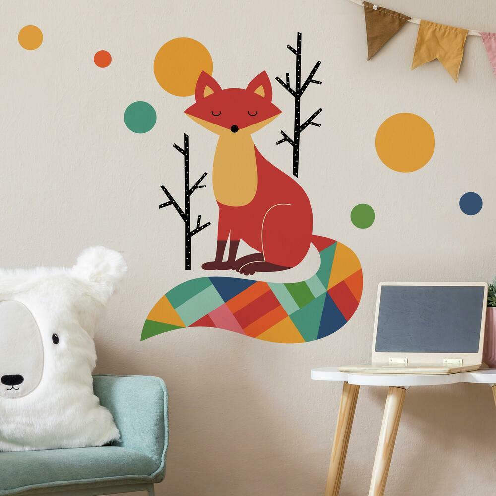 RoomMates RMK4119GM Andy Westface Rainbow Fox Peel and Stick Giant Wall Decals