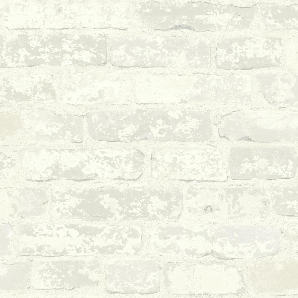 RMK11939WP 20.5 in. x 16.5 ft. Brick Peel & Stick Wallpaper, White