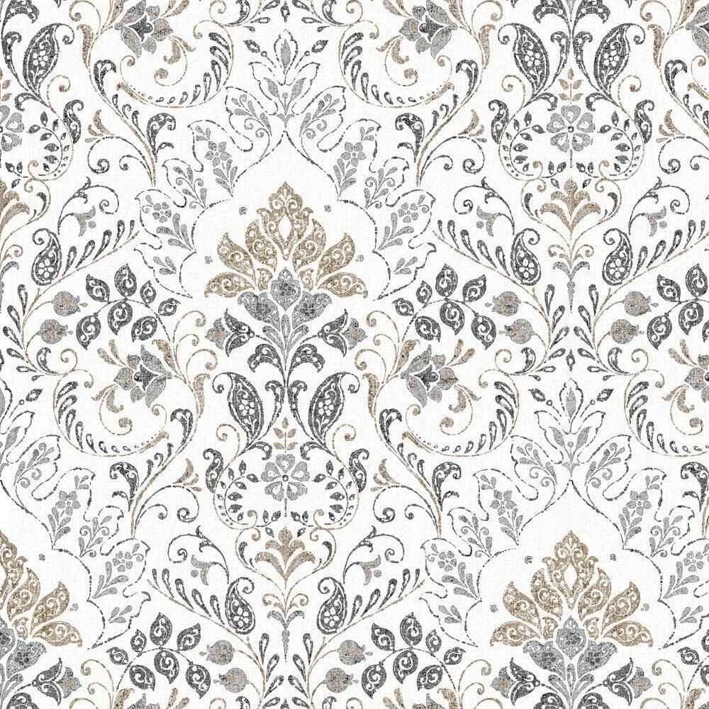 20.5 in. x 16.5 ft. Persian Damask Peel & Stick Wallpaper, Gray