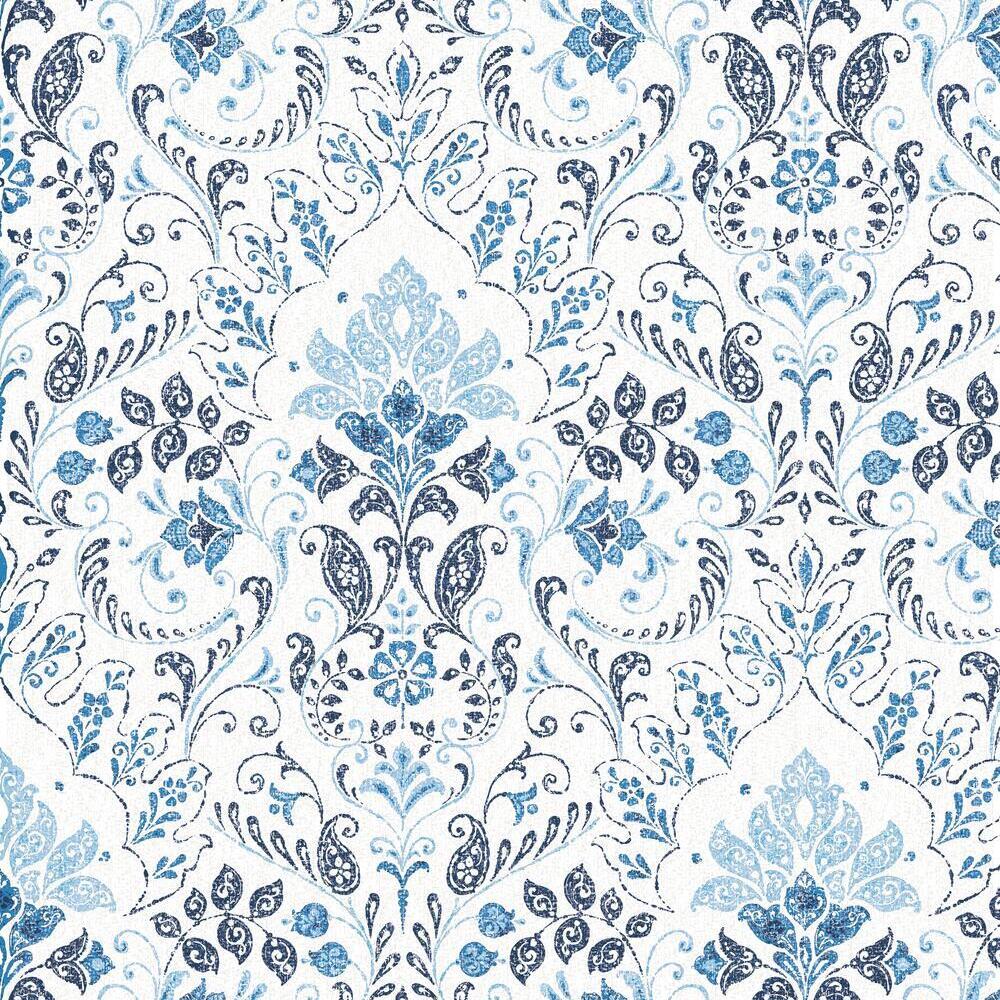 20.5 in. x 16.5 ft. Persian Damask Peel & Stick Wallpaper, Blue