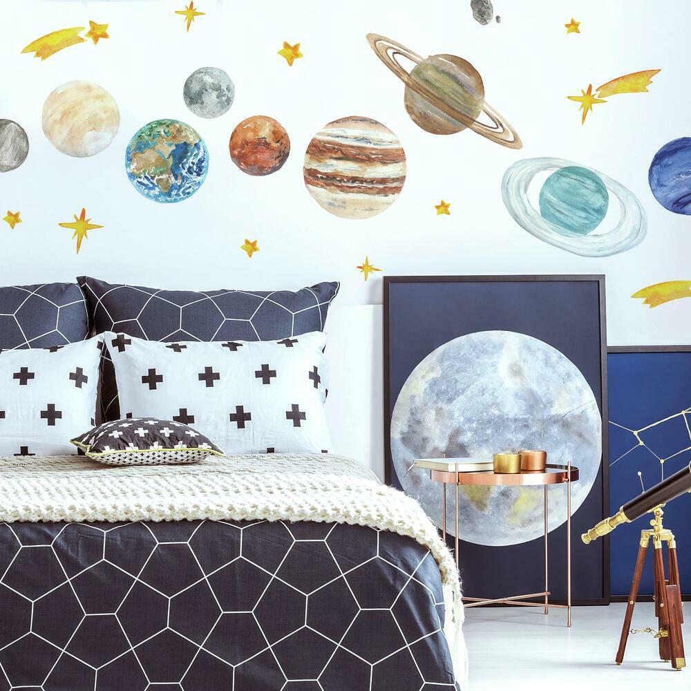 Watercolor Planets Giant Wall Decals - Multicolor - 26 Pieces - Easy to Remove
