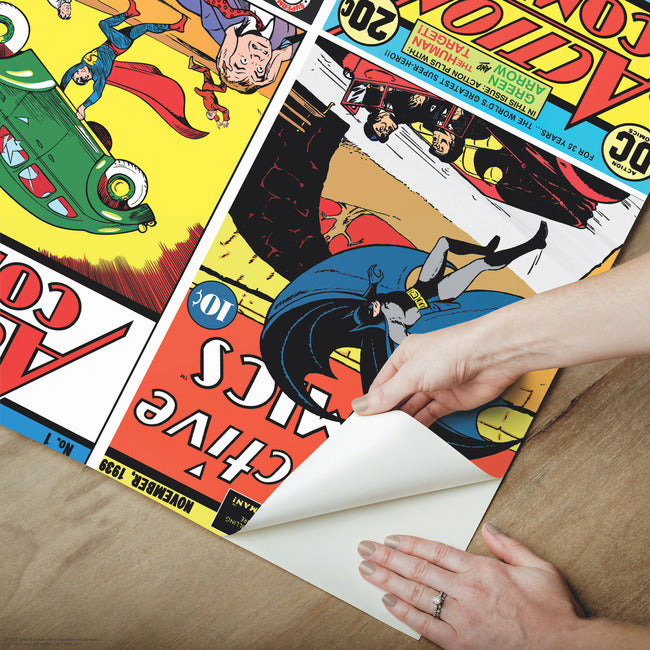 RMK12271M Classic DC Comics Covers Peel & Stick Wallpaper Mural, Yellow