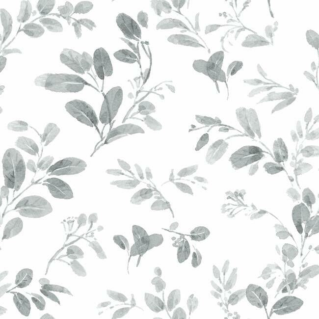 RMK12272PL Dancing Leaves Peel & Stick Wallpaper, Grey