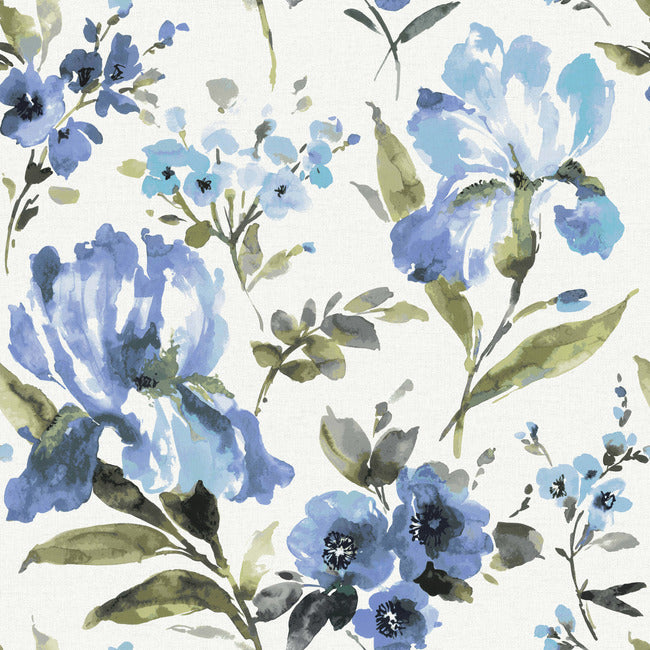 RMK12296PL Iris Peel & Stick Wallpaper, Blue