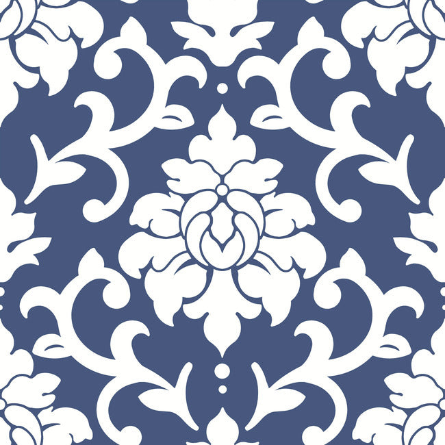 RMK12119WP Damask Peel & Stick Wallpaper, Indigo