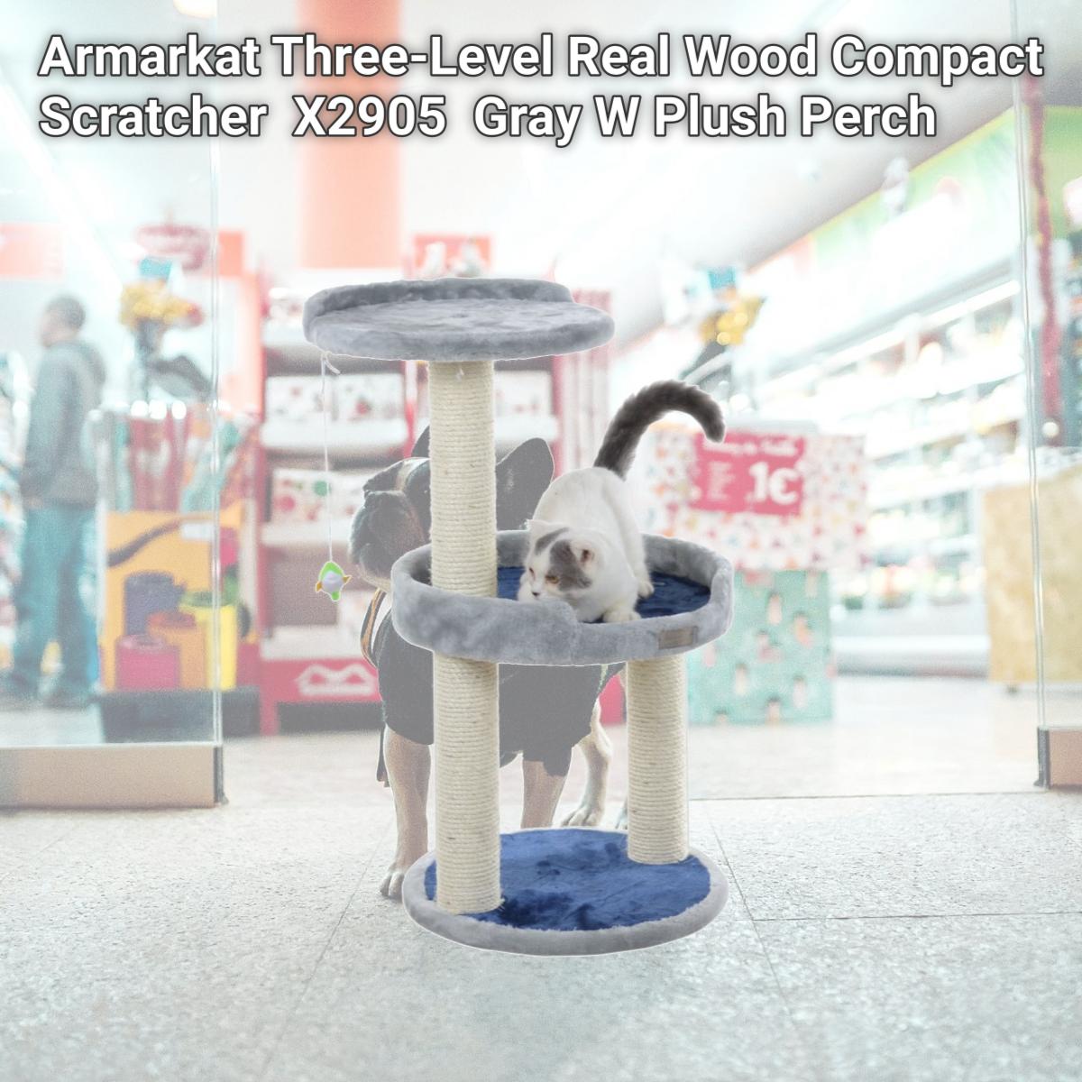 Picture of Armarkat Three-Level Real Wood Compact Scratcher  X2905  Gray W Plush Perch