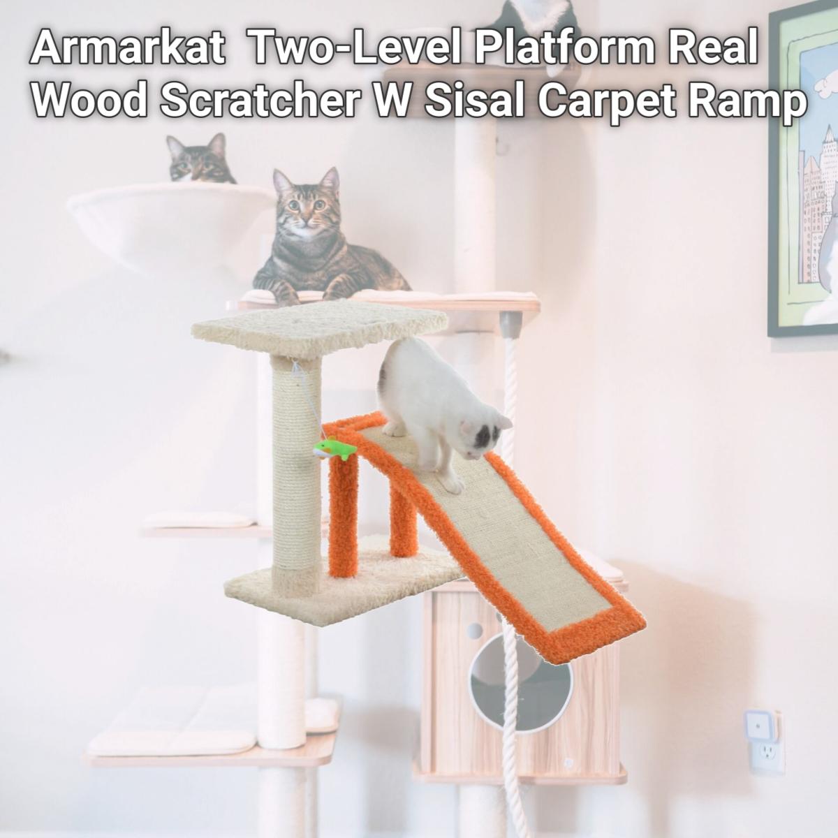 Picture of Armarkat X2101 Two-Level Platform Real Wood Scratcher W Sisal Carpet Ramp
