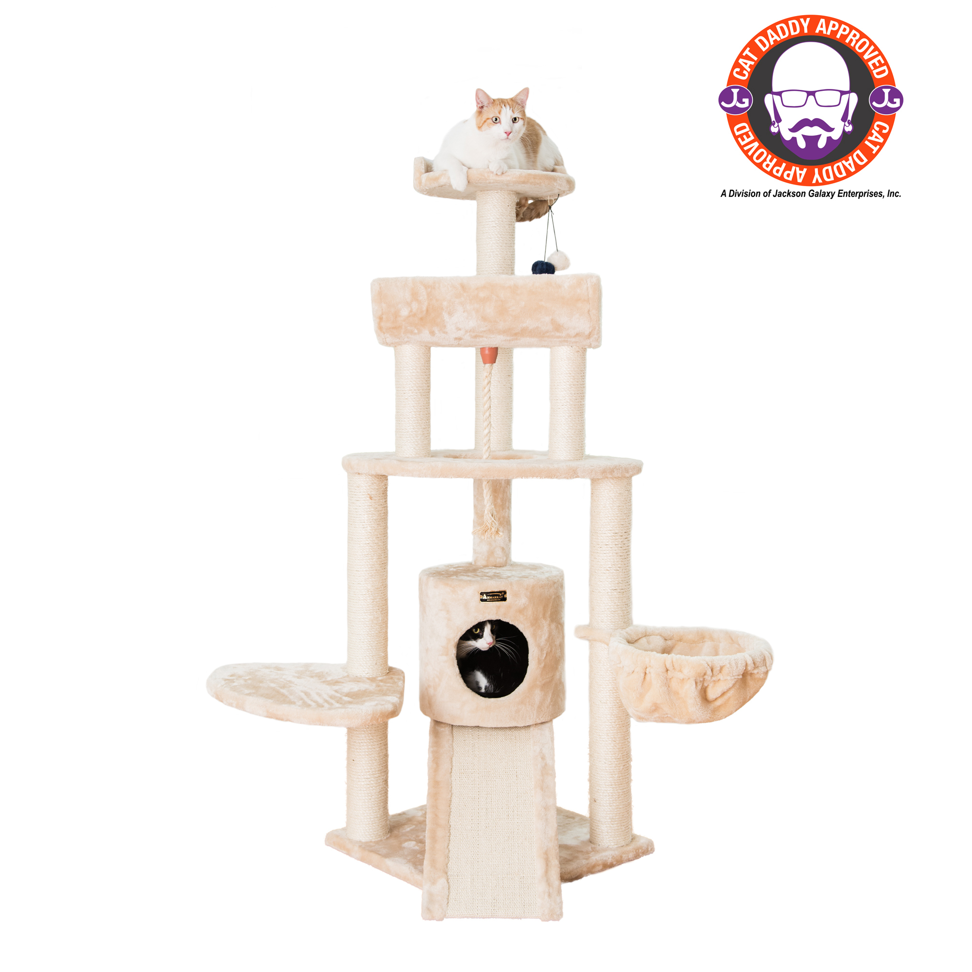 Picture of Armarkat Spacious Thick Fur Real Wood Cat Tower With Basket Lounge  Ramp  Beige A5806