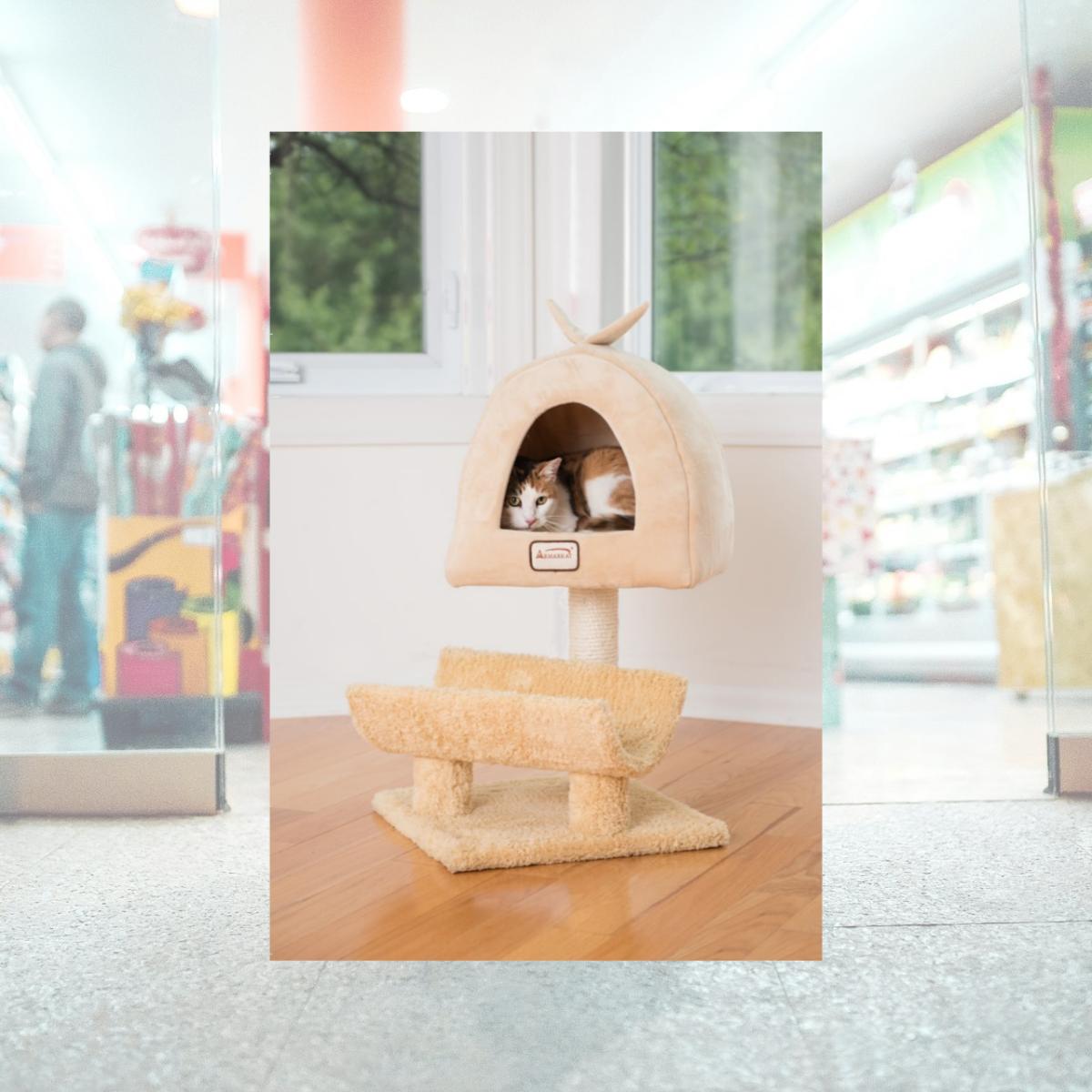 Picture of Armarkat X3007 Real Wood Cat Condo  Cat Scratching Post With Plush Condo  Cuddle