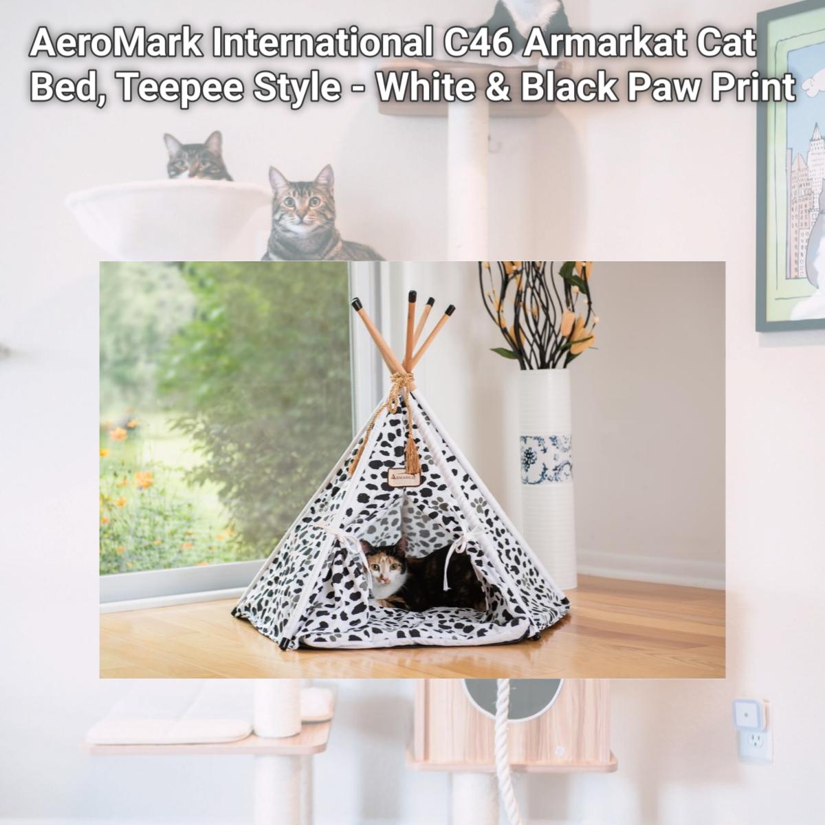 Picture of AeroMark International C46 Armarkat Cat Bed&#44; Teepee Style - White & Black Paw Print