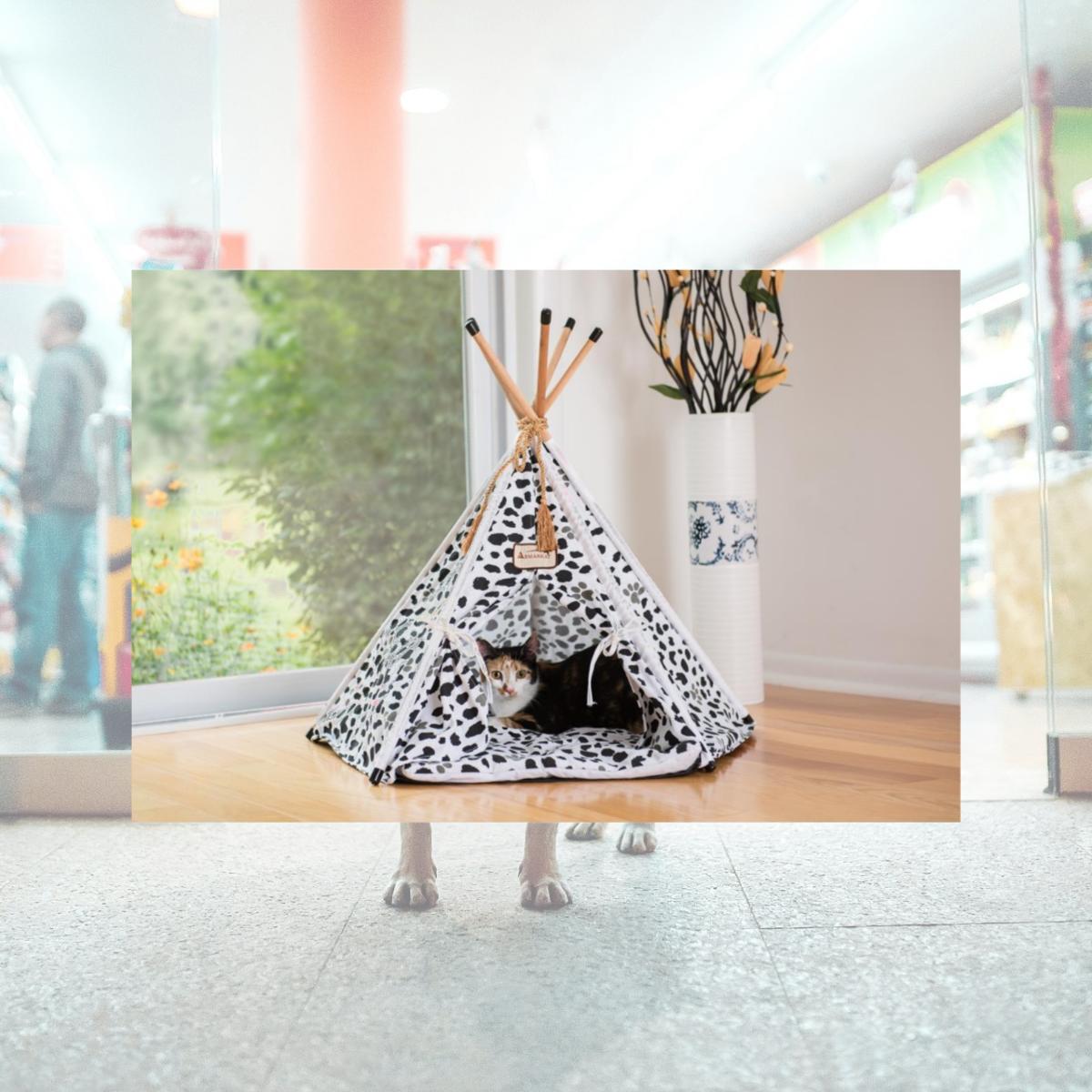 Picture of AeroMark International C46 Armarkat Cat Bed&#44; Teepee Style - White & Black Paw Print
