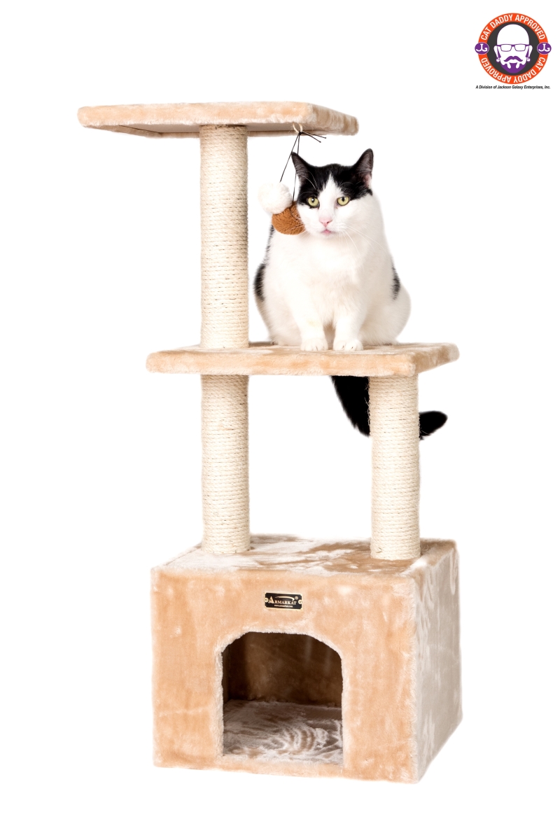 Picture of Armarkat 3-tier Real Wood Cat Condo With Sisal Scratching Post 39 Height Beige A3902