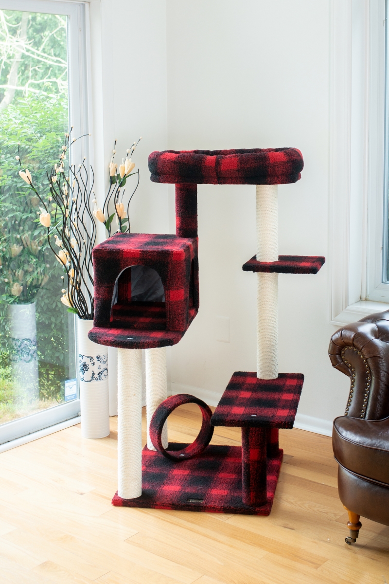 Picture of Armarkat B5008 50-Inch Classic Real Wood Cat Tree With Veranda  Bench  MIni perch  and Spacious Lounger In Scotch Plaid