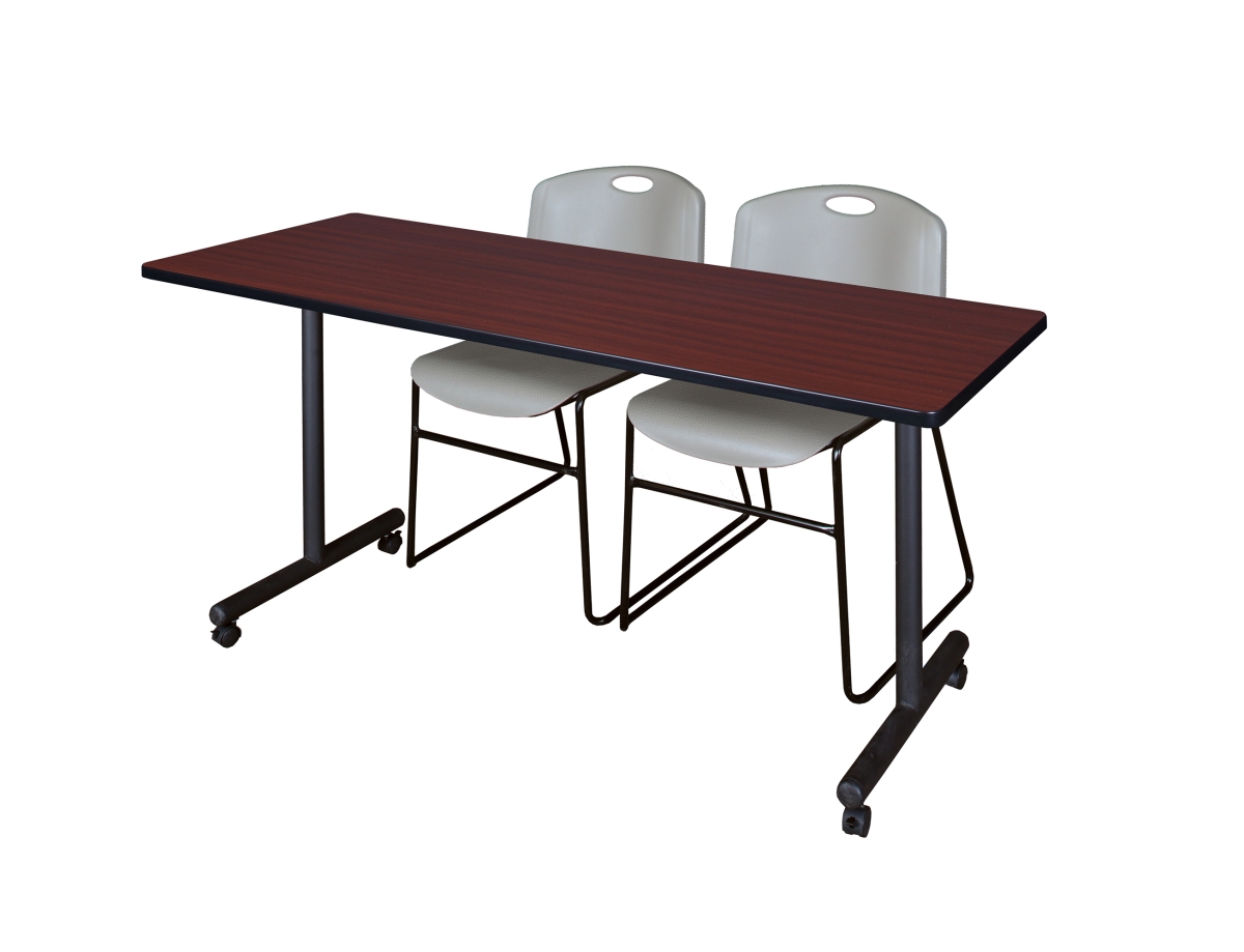 66 x 24 in. Kobe Mobile Training Table, Mahogany & 2 in. Zeng Stack Chairs - Grey